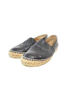 Chanel Espadrilles CC Logo Slip-on Flat Shoes Black